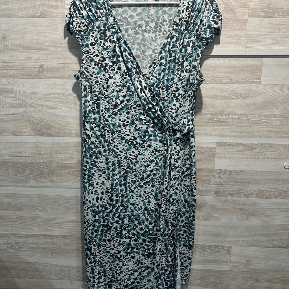 Print Wrap Dress - Blue/Green and White